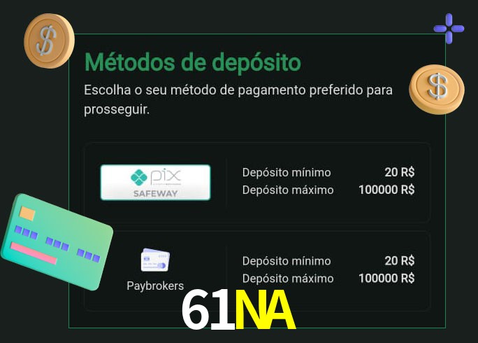 O cassino 61NA oferece uma grande variedade de métodos de pagamento